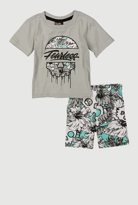 Baby Boys 12-24M Fearless Graphic Tee and Shorts, Grey, Size 24M