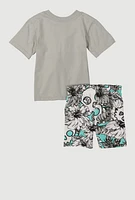 Baby Boys 12-24M Fearless Graphic Tee and Shorts, Grey, Size 24M