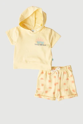 Baby Boys 12-24M Daddys Cool Dude Hooded Top and Shorts, Yellow, Size 18M