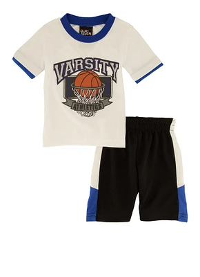 Baby Boys 12-24M Varsity Graphic Tee and Basketball Shorts, White, Size 24M