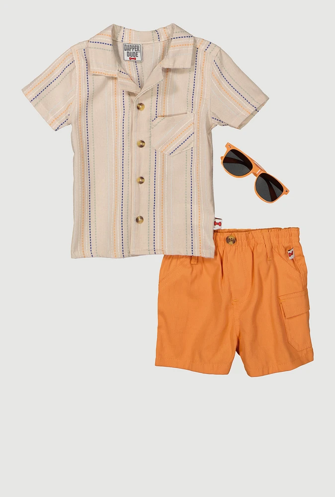 Baby Boys 12-24M Striped Shirt and Cargo Shorts with Sunglasses, Multi, Size 24M