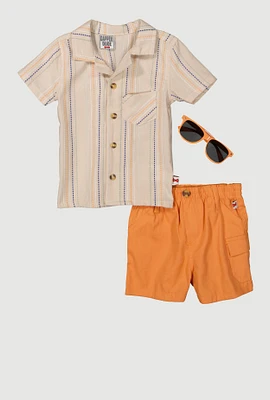 Baby Boys 12-24M Striped Shirt and Cargo Shorts with Sunglasses, Multi, Size 24M