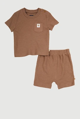 Baby Boys 12-24M Hugs Teddy Detail Tee and Shorts, Brown, Size 24M
