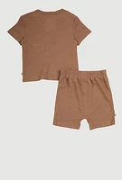 Baby Boys 12-24M Hugs Teddy Detail Tee and Shorts, Brown, Size 24M