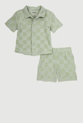 Baby Boys 12-24M Checkered Terry Cloth Shirt and Shorts, Green, Size 18M