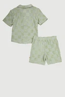 Baby Boys 12-24M Checkered Terry Cloth Shirt and Shorts, Green, Size 18M