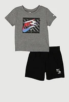 Baby Boys 12-24M Marled Graphic Tee and Sweatshorts, Grey, Size 24M