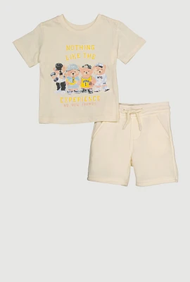 Baby Boys 12-24M No New Friends Bear Graphic Tee and Shorts, Beige, Size 24M