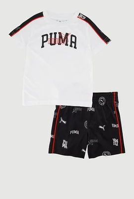 Baby Boys 12-24M Contrast Trim Puma Print Tee and Shorts, Multi,