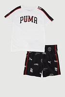 Baby Boys 12-24M Contrast Trim Puma Print Tee and Shorts, Multi,