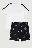 Baby Boys 12-24M Contrast Trim Puma Print Tee and Shorts, Multi,