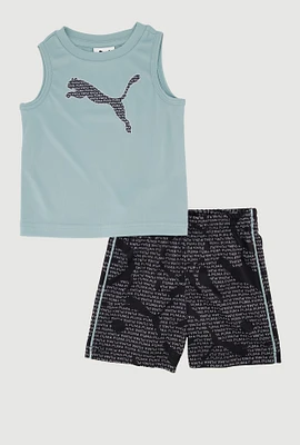 Baby Boys 12-24M Puma Logo Tank Top and Shorts 2 Piece Set, Blue, Size 18M