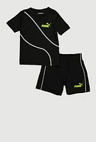 Baby Boys 12-24M Puma T Shirt and Jersey Mesh Shorts 2 Piece Set, Black, Size 18M