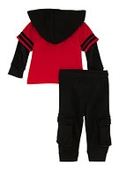 Baby Boys 0-9M Hustle Jersey Hoodie and Joggers, Red, Size 12M