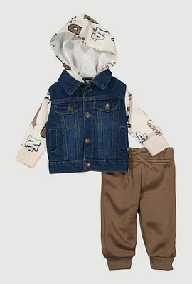 Baby Boys 0-9M Denim Hooded Jacket and Joggers, Multi, Size 6M