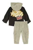 Baby Boys 0-9M Bear Graphic Hooded Shacket and Cargo Sweatpants, Grey, Size 0-3M