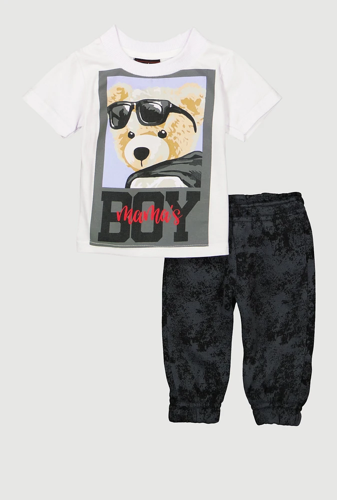 Baby Boys 0-9M Mamas Boy Bear Graphic Tee and Joggers, Multi, Size 3-6M