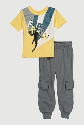 Baby Boys 0-9M Fresh Graphic Tee and Cargo Joggers, Yellow, Size 6-9M