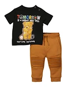 Baby Boys 0-12M Bear Graphic Tee and Moto Joggers, Black, Size 6-12M