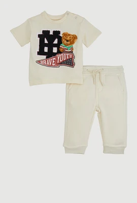 Baby Boys 0-9M Brave Youth Graphic Tee and Joggers, White, Size 3-6M