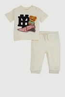 Baby Boys 0-9M Brave Youth Graphic Tee and Joggers, White, Size 3-6M