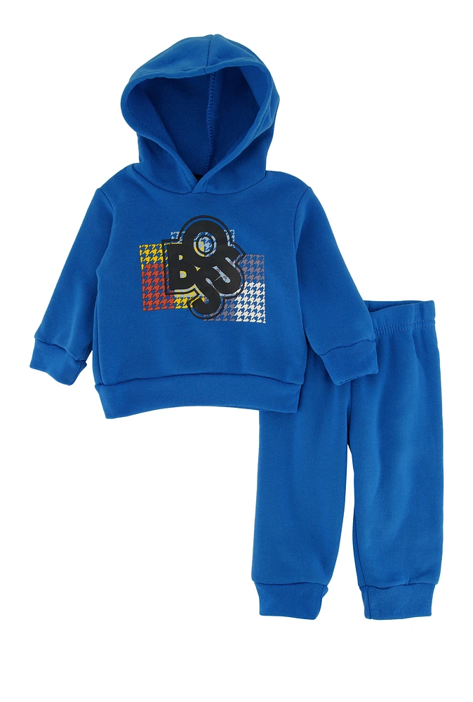 Baby Boys 0-9M Boss Graphic Hoodie and Joggers, Blue, Size 3-6M