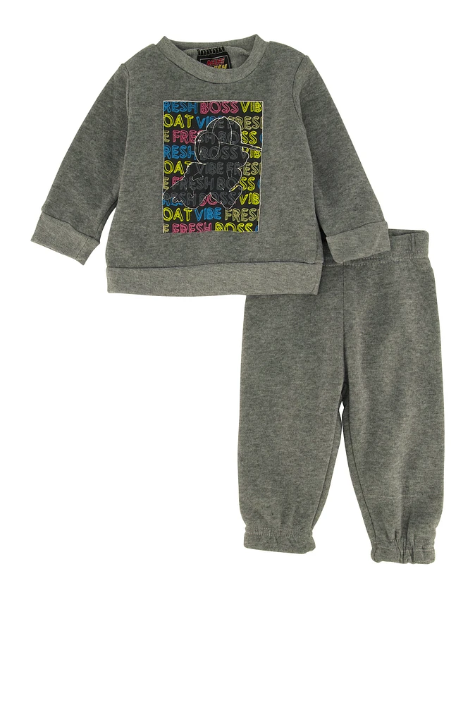 Baby Boys 0-9M Printed Graphic Sweatshirt and Sweatpants, Grey,