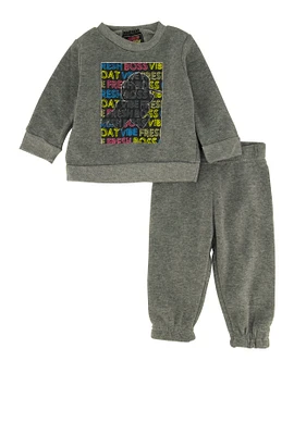 Baby Boys 0-9M Printed Graphic Sweatshirt and Sweatpants, Grey, Size 0-3M