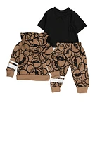 Baby Boys 0-9M Teddy Bear Graphic Hoodie and Tee with Joggers, Brown,