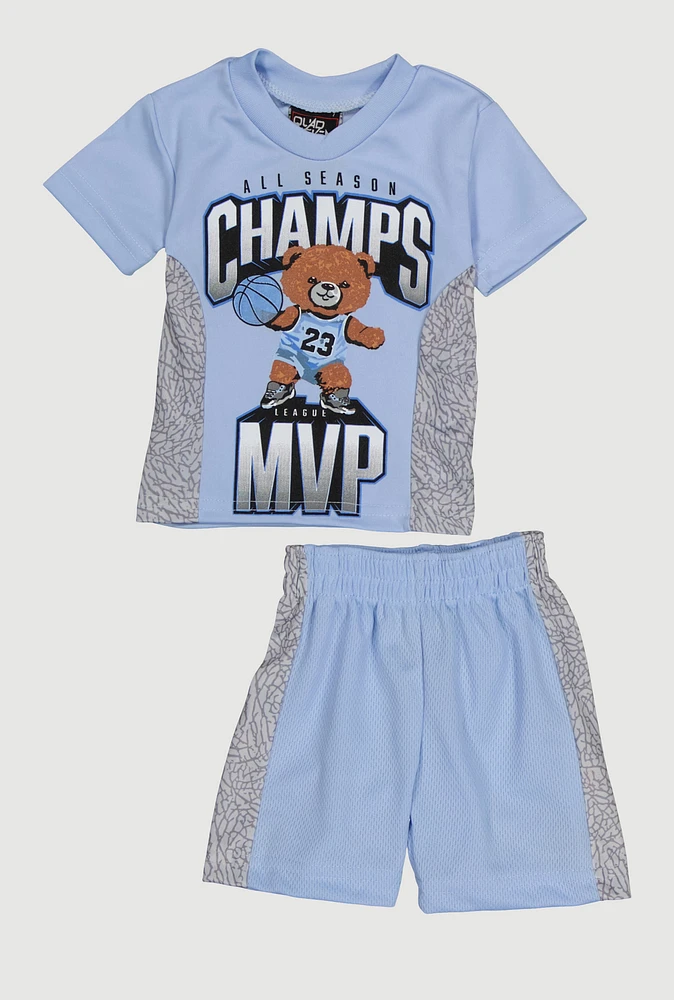 Baby Boys 0-9M All Season Champs Tee and Shorts, Blue, Size 3-6M