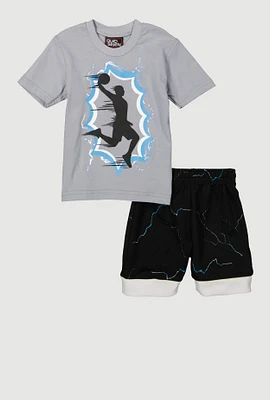 Baby Boys 0-9M Basketball Graphic Tee and Jersey Mesh Shorts, Grey, Size 3-6M