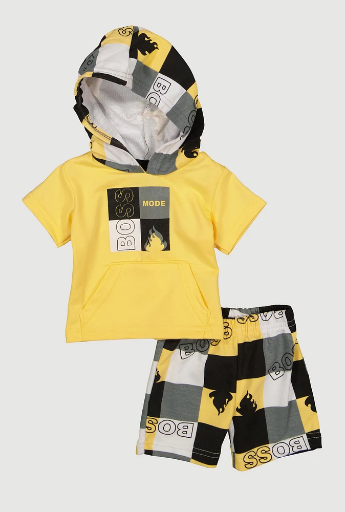 Baby Boys 0-9M Boss Mode Hooded Top and Shorts, Yellow, Size 3-6M