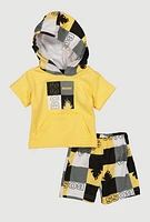 Baby Boys 0-9M Boss Mode Hooded Top and Shorts, Yellow, Size 3-6M