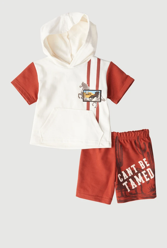 Baby Boys 0-9M Horse Graphic Hooded Top and Shorts, Multi, Size 3-6M