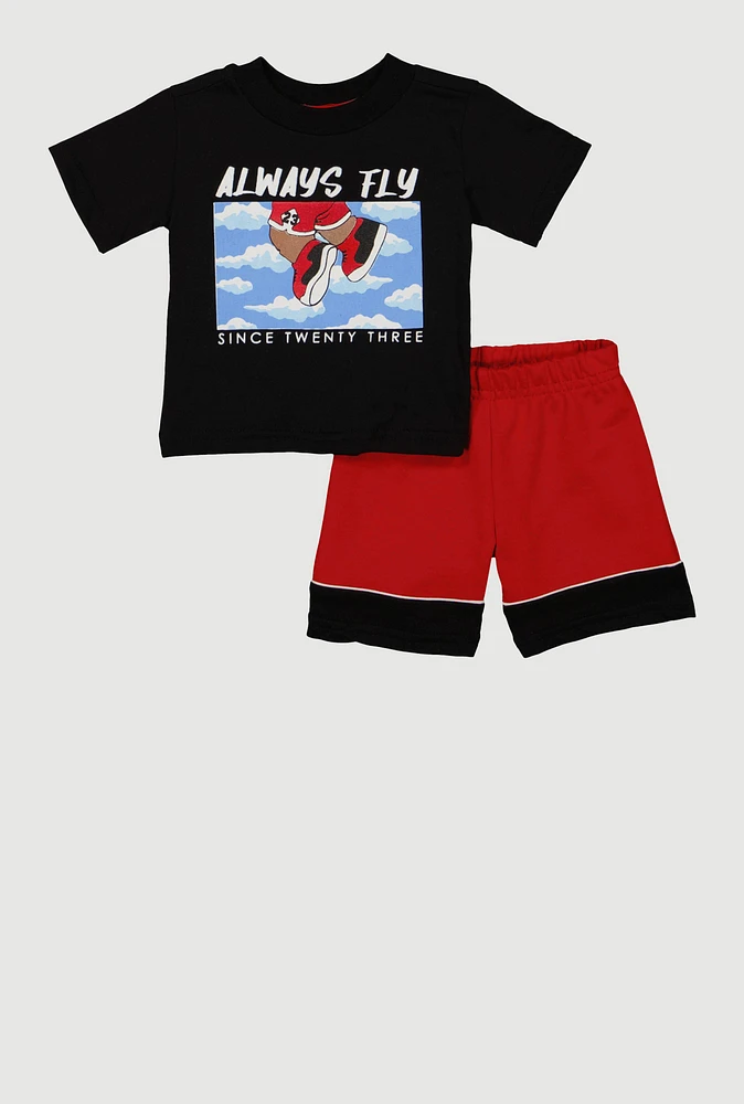 Baby Boys 0-9M Always Fly Graphic Tee and Shorts, Black, Size 3-6M