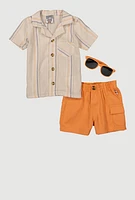 Baby Boys 0-9M Striped Shirt and Cargo Shorts with Sunglasses, Multi,