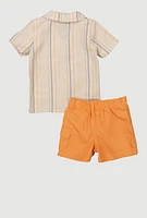 Baby Boys 0-9M Striped Shirt and Cargo Shorts with Sunglasses, Multi,