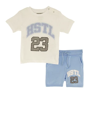 Baby Boys 0-12M Hstl 23 Chenille Graphic Patch Tee and Shorts, Blue,