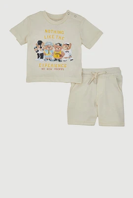 Baby Boys Graphic T-Shirt and Drawstring Waist Sweatshorts, White, Size 9-12M