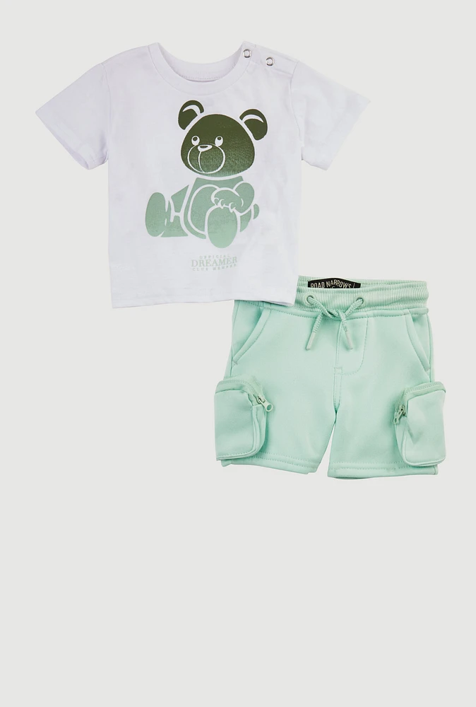 Baby Boys 0-9M Ombre Bear Graphic Tee and Cargo Shorts, Green, Size 9-12M