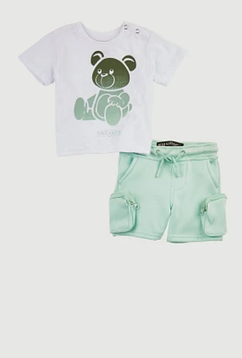 Baby Boys 0-9M Ombre Bear Graphic Tee and Cargo Shorts, Green, Size 9-12M