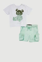 Baby Boys 0-9M Ombre Bear Graphic Tee and Cargo Shorts, Green, Size 9-12M