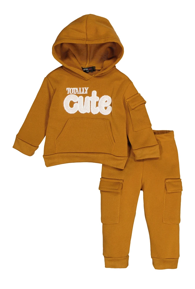 Baby Girls 12-24M Totally Cute Chenille Patch Hoodie and Joggers, Brown, Size 12M