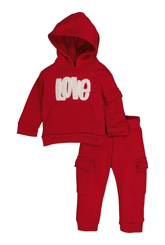 Baby Girls 12-24M Love Chenille Patch Hoodie and Joggers,