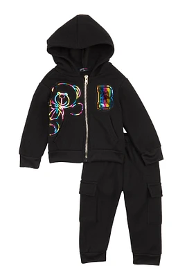 Baby Girls 12-24M Bear Foil Screen Graphic Zip Front Hoodie and Joggers, Black,