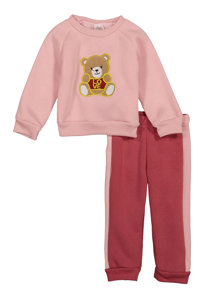 Baby Girls 12-24M Love Bear Sweatshirt and Sweatpants, Pink,