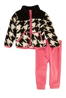 Baby Girls 12-24M Houndstooth Sherpa Jacket and Joggers, Pink,