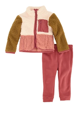 Baby Girls 12-24M Color Block Sherpa Jacket and Joggers, Pink, Size 18M