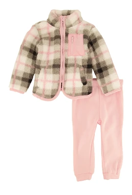 Baby Girls 12-24M Plaid Sherpa Jacket and Joggers, Pink, Size 12M