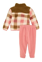 Baby Girls 12-24M Plaid Sherpa Jacket and Joggers, Pink, Size 18M